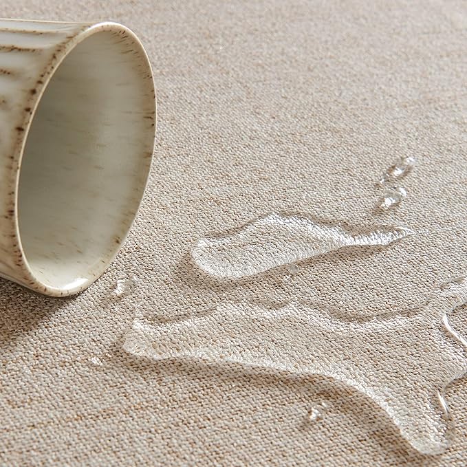 Linen Tablecloth for Rectangle Table, Farmhouse Style Neutral Tablecloth, Water Resistant Burlap Tablecloths for Dining Table Farmhouse Kitchen, 60x84 Inch Natural