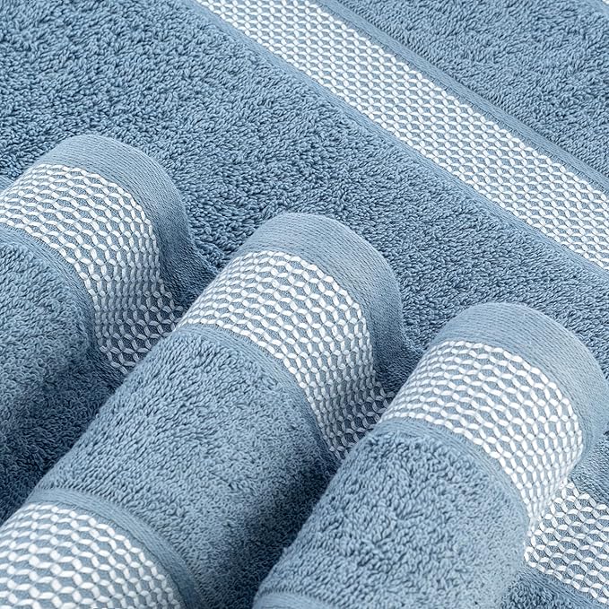 CASA COPENHAGEN Solitaire 6 Pieces Towel Set- Dusty Blue, 600 GSM 2 Bath Towel 2 Hand Towel 2 Washcloth, Designed in Denmark Made of Soft Egyptian Cotton for Bathroom, Kitchen & Shower