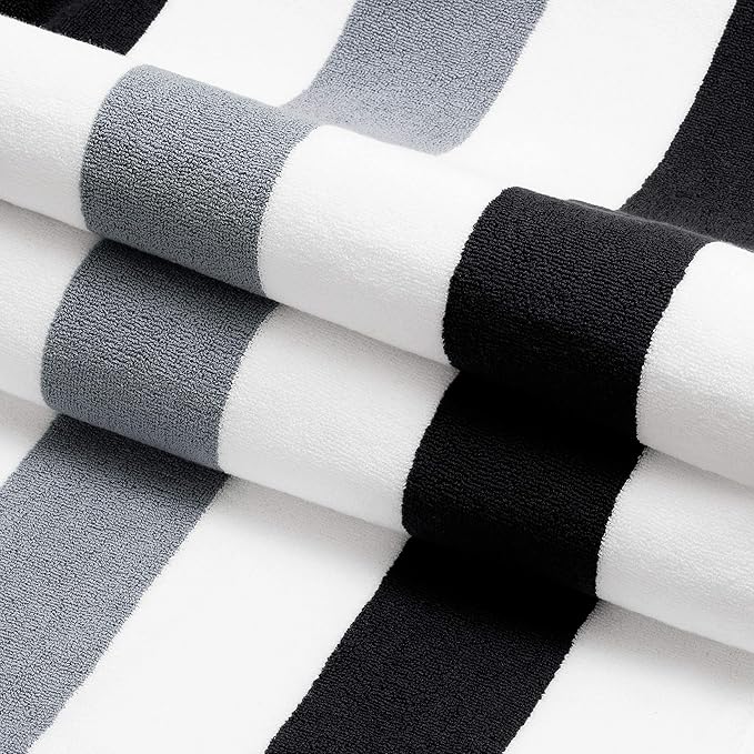 Laguna Beach Textile Co. Striped Cabana Oversized Beach Towel (Black & Gray)