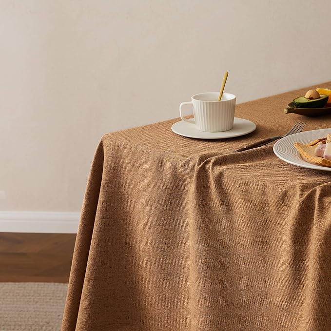 Linen Tablecloth for Rectangle Table, 60x120 Inch Caramel, Farmhouse Style Brown Tablecloth, Water Resistant Burlap Tablecloths for Dining Table Farmhouse Kitchen