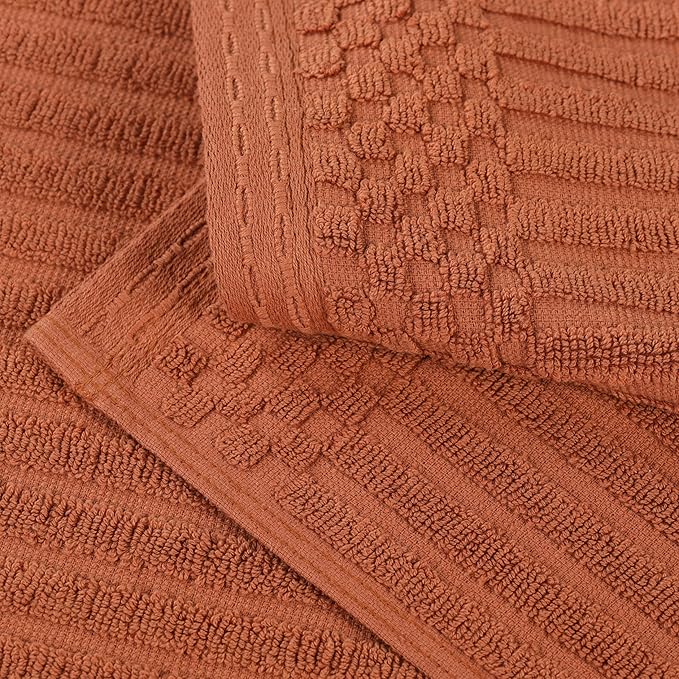 Superior Cotton Bath Towel Set of 2, Daily Use for Bathroom, Guest Bath, Quick Dry, Spa, Resort Towels, Ribbed, Absorbent, Home Essentials, 2-Piece Bath Towels, Soho Collection, Rust