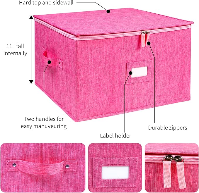 Stemware Storage Cases, Hard Shell Wine Glass Storage Box Containers with dividers for 12 Wine Glasses, Drinkware, Glassware or Crystal 17" x 13" x 10"H (Pink)