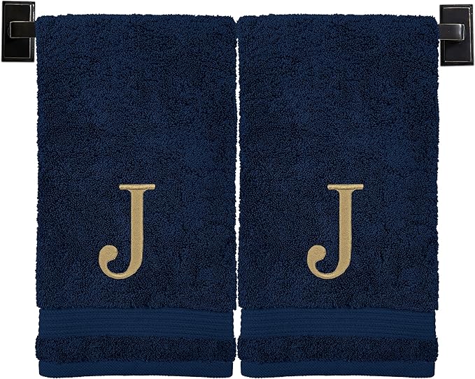Monogrammed Hand Towels for Bathroom | Luxury Turkish Cotton | Embroidered in USA | Set of 2 | Choose Set Color and Monogram Color | A - Z | Modern Font