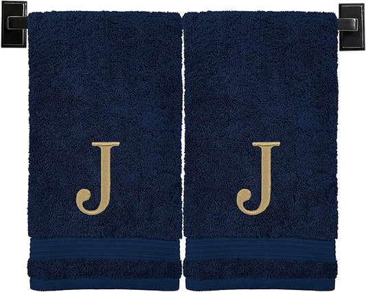 Monogrammed Hand Towels for Bathroom | Luxury Turkish Cotton | Embroidered in USA | Set of 2 | Choose Set Color and Monogram Color | A - Z | Modern Font