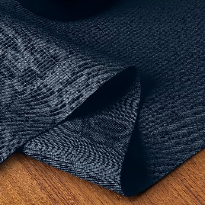 D'Moksha Homes Linen Navy Blue Table Runner 90 Inches Long - 100% Pure Linen 14 x 90 Inch Table Runner for Dining, Winter, Christmas, Holiday, New Year - Machine Washable
