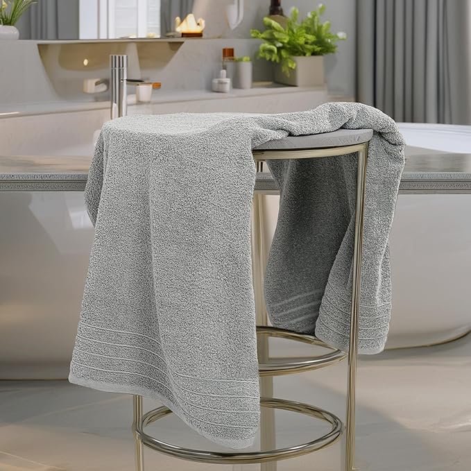 Tens Towels Pack of 4 Extra Large Bath Towels 30 x 60 Inches, 100% Cotton, Larger & Lighter Weight, Quicker to Dry, Super Soft and Absorbent, Perfect for Bathroom, Cool Grey