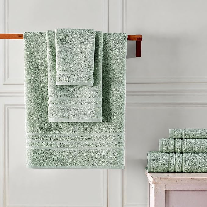 Hawmam Linen Green 6 Piece Bath Towels Set for Bathroom Original Turkish Cotton Soft, Absorbent and Premium 2 Bath Towels, 2 Hand Towels, 2 Washcloths