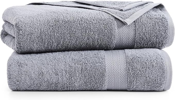 LANE LINEN 100% Long Staple Cotton Bath Sheets Set of 2 (35"x66") - OEKO-TEX Certified, Soft, Fade Resistant & Highly Absorbent Extra Large Bath Sheet Towels - Oversized Thick Bath Towels - Space Grey
