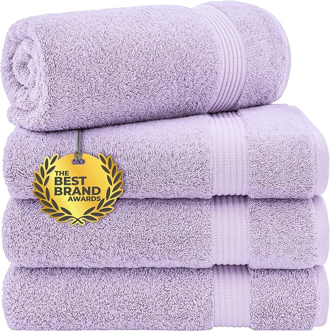 Cotton Paradise 4 Piece Turkish Bath Towels for Bathroom, 100% Cotton Extra Large Soft Plush Towels Bathroom Set, Lilac