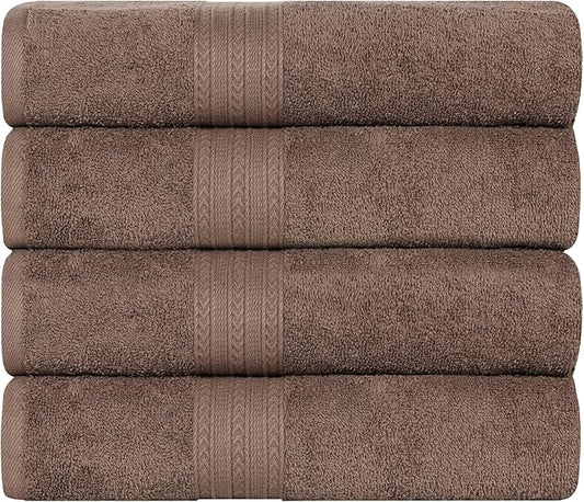 Superior Eco-Friendly Cotton 4-Piece Bath Towel Set, Large Towels for Bath, Shower, Pool, Master and Guest Bathroom, Home Essentials, Quick Drying, Soft Body Towels for Adults and Kids, Coffee