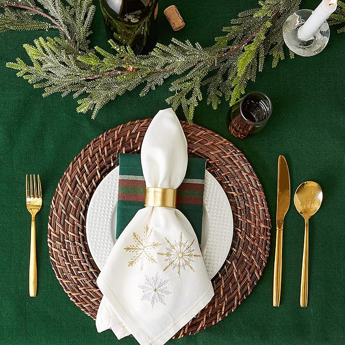 Pre de Provence French Stripe Dining Table Collection Farmhouse Style Tablecloth, 52x52 Inches, Balsam Green