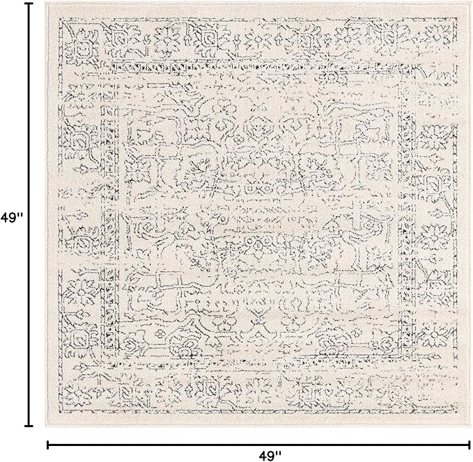 Unique Loom Isabella Collection Area Rug - Adjani (4' 1" Square, White/ Blue)