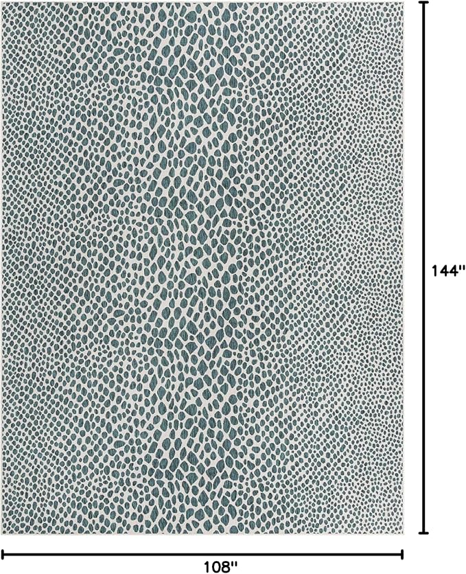 Unique Loom Outdoor Collection Area Rug - Cape Town (9' x 12' Rectangle, Teal/ Ivory)