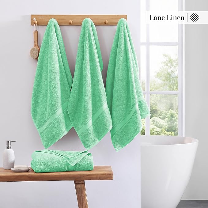 LANE LINEN 100% Cotton Bath Towels Set of 4 (28"x54") - Zero Twist, Mercerized Cotton Bathroom Towel Set - Quick Dry, Soft & Absorbent Large Bath Towels - Holds Well After Multiple Washes - Aqua Sky
