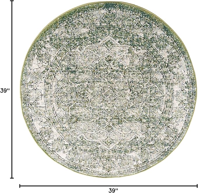 Unique Loom Isabella Collection Area Rug - Adjani (3' 3" Round, Green/ Ivory)