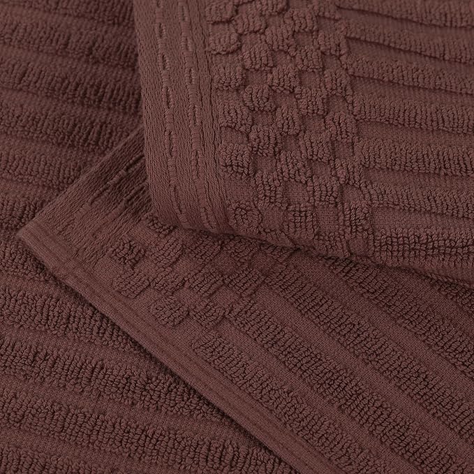 Cotton 8-Piece Solid and Ribbed Towel Set, Face Towels 13” x 13”, Hand Towels 16” x 28”, Bath Towels 27” x 54”, Java by Superior