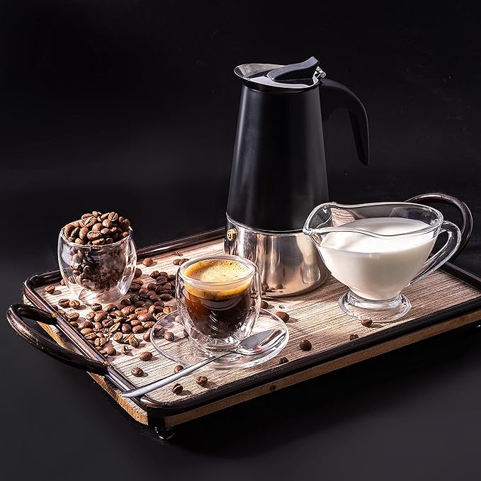 Mixpresso Black 9 Cup Greca Stovetop Espresso Pot 450ml/15oz, Moka Pot with Coffee Percolator Design, Stainless Steel Stove Top Coffee Maker for Camping or Home Use,Italian Stovetop Espresso Maker