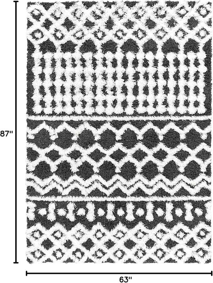 Livabliss Hapsburg Moroccan Shag Area Rug, 5'3" x 7'3", Black/White