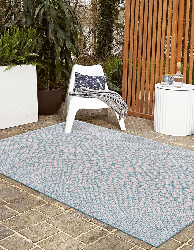 Unique Loom Jill Zarin Jill Zarin Outdoor Collection Area Rug - Cape Town (3' 3" x 5' 3" Rectangle, Pink and Aqua/Light Blue)