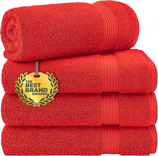 Cotton Paradise 4 Piece Turkish Bath Towels for Bathroom, 100% Cotton Extra Large Soft Plush Towels Bathroom Set, Red