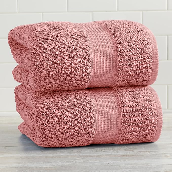 NY Loft 100% Cotton 2 Pack Bath Sheet Towel Set | Extra Large Oversize Bath Towels | Absorbent & Quick-Dry | Textured and Durable Cotton | Rose Pink
