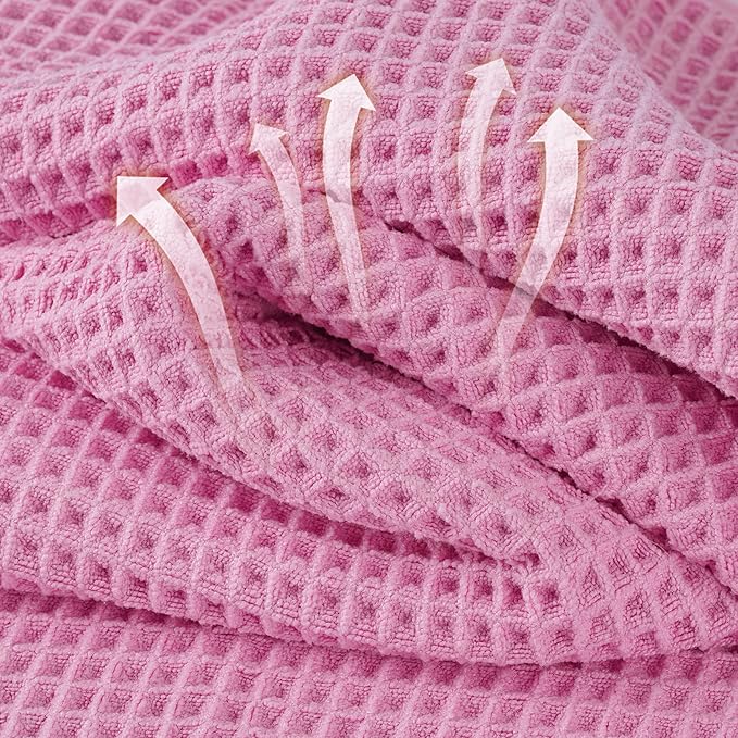New Microfiber Waffle Bath Towels, 2 Pieces, Oversized, Soft, Absorbent, Fast Drying, Lint Free (Pink)