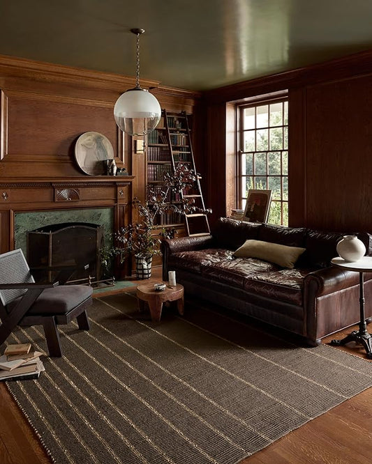 Loloi Leanne Ford Weatherstaff Collection WTS-01 Espresso/Natural 2'-6" x 7'-6" Runner Rug Jute, Striped, Neutral, Hallway, Kitchen, Mudroom, and Bathroom