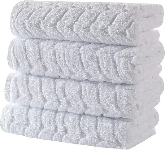 Turkish Cotton Ultra-Soft Plush Absorbent Quick Dry Bathroom Towel Set, Made in Turkey (White, 4 Pcs Hand Towel Set)