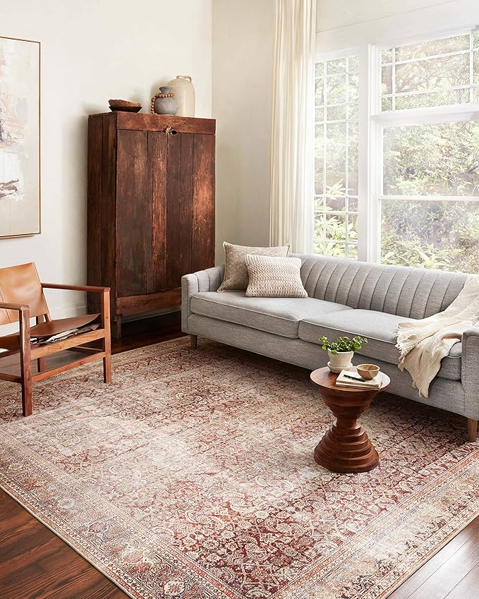 Loloi Layla Collection LAY-11 Cinnamon/Sage 2'-0" x 5'-0" .13" Thick Accent Rug, Soft, Durable, Vintage Inspired, Distressed, Low Pile, Non-Shedding, Easy Clean, Printed, Living Room Rug