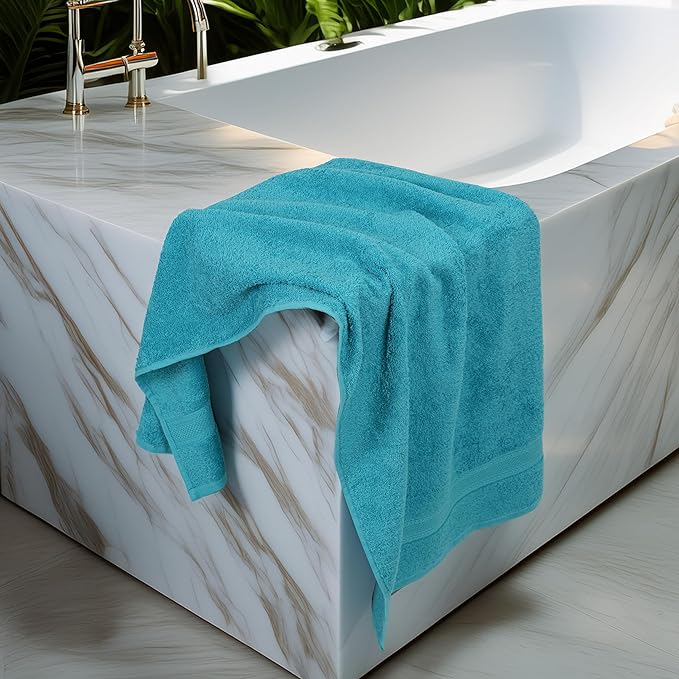 Large Bath Towels Set of 6 – 100% Cotton Terry – 24" x 50" – Quick Dry, Soft & Highly Absorbent – Teal Blue Towels for Bathroom, Gym, Spa, Pool & Daily Use