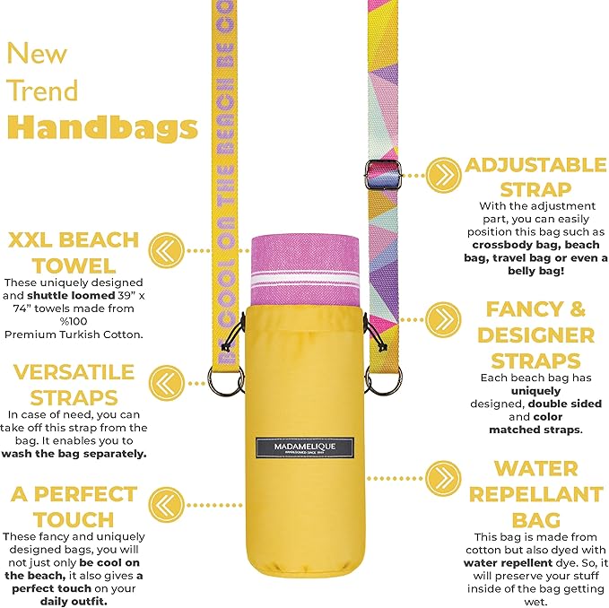 Madamelique Turkish Beach Towel with Beach Bag - 39 x 74 - Prewashed Beach Towels Oversized -%100Cotton - Quick Dry - Sand Free - Hand Loomed Turkish Bath Towels - Unique Absorbent Towel (Pink)