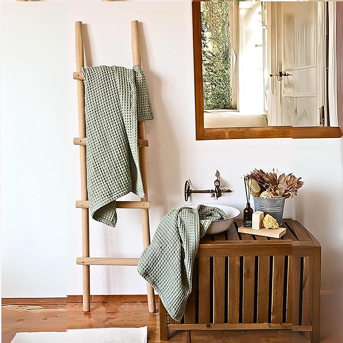 Premium Waffle Bath Towel Pack of 2, Sage Green, Extra Large 35x71 inch - 100% Turkish Cotton, Waffle Weave, Quick-Dry, Lint-Free, Lightweight Bath Sheet Towel (Sage, Set of 2 Bath Towels)