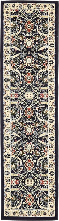 Unique Loom Espahan Collection Area Rug - Cape Cod (2' 2" x 8' 2" Runner, Navy Blue/ Black)