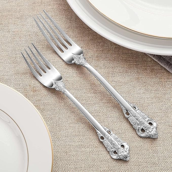 KEAWELL Luxury Salad Forks Dessert Forks Set, Set of 4, 18/10 Stainless Steel, 7 Inches, Dishwasher Safe, Mirror Polished, Silverware Fork Set (Silver)