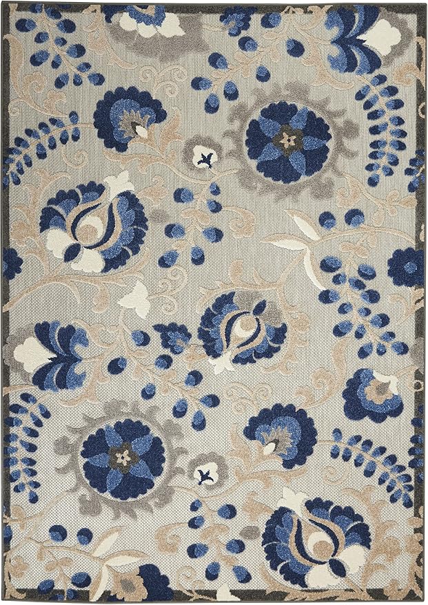 Nourison Home Aloha Natural Blue 5'3" x 7'5" Area Rug - Easy Clean, Non Shedding, Bed Room, Living Room, Dining Room, Kitchen (5' x 8')