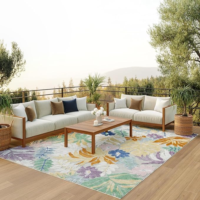 Nourison Home Suncoast Multicolor 9' x 12' Area Rug - Easy Clean, Non Shedding, Bed Room, Living Room, Dining Room, Kitchen (9' x 12')