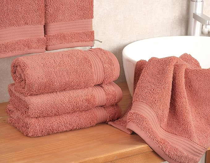 Cotton Paradise Hand Towels for Bathroom, 100% Cotton Turkish 4 Piece Hand Towel Set, Soft Absorbent Face Towels, Coral