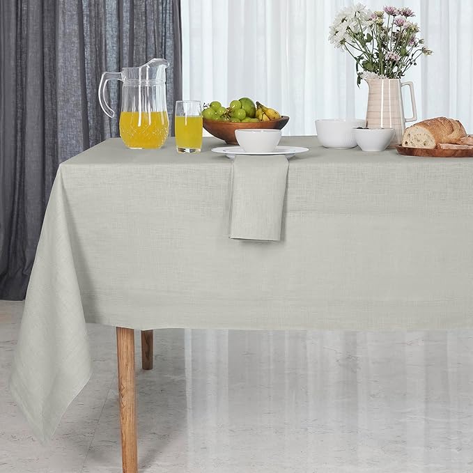 D'Moksha Homes Silver Grey Linen Tablecloth 60 x 84 Inch - 100% Pure Linen Table Cloth for Rectangle Tables - Machine Washable Cloth Tablecloth for Winter, Christmas, Holiday, New Year