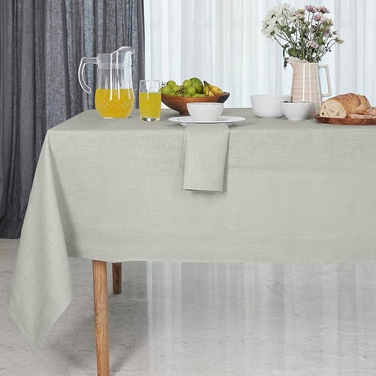 D'Moksha Homes Silver Grey Linen Tablecloth 60 x 84 Inch - 100% Pure Linen Table Cloth for Rectangle Tables - Machine Washable Cloth Tablecloth for Winter, Christmas, Holiday, New Year