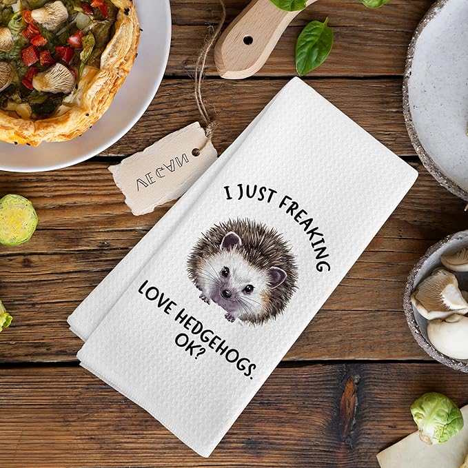 Funny Hedgehog Kitchen Towels Gifts, Woodsy Hedgehog Bathroom Decor for Home, Cute I Just Freaking Love Hedgehogs Accessories Dish Hand Tea Towels for Bathroom Kitchen, 16x24Inch