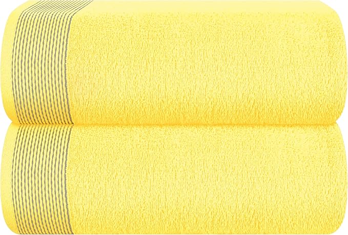 Belizzi Home Cotton 2 Pack Oversized Bath Sheet 35 x 70, Large Bath Sheet, Ultra Absorbent, Compact, Eco-Friendly and 100% Recyclable, Quick Drying and Lightweight Towel - Lime Yellow