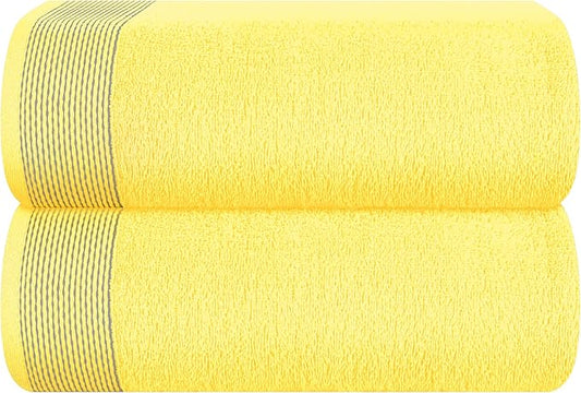 Belizzi Home Cotton 2 Pack Oversized Bath Sheet 35 x 70, Large Bath Sheet, Ultra Absorbent, Compact, Eco-Friendly and 100% Recyclable, Quick Drying and Lightweight Towel - Lime Yellow