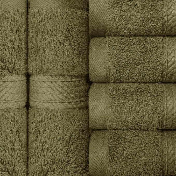 Superior Egyptian Cotton Pile Face Towel/Washcloth Set of 6, Ultra Soft Luxury Towels, Thick Plush Essentials, Absorbent Heavyweight, Guest Bath, Hotel, Spa, Home Bathroom, Shower Basics, Forest Green