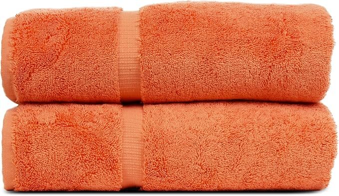 Luxury Hotel & Spa Collection Highly Absorbent, Quick Dry 100% Turkish Cotton 700 GSM, Eco Friendly Towel, for Bathroom Dobby Border Soft Bath Towel Set 27 X 54 (Coral, Bath Towels - Set of 2)