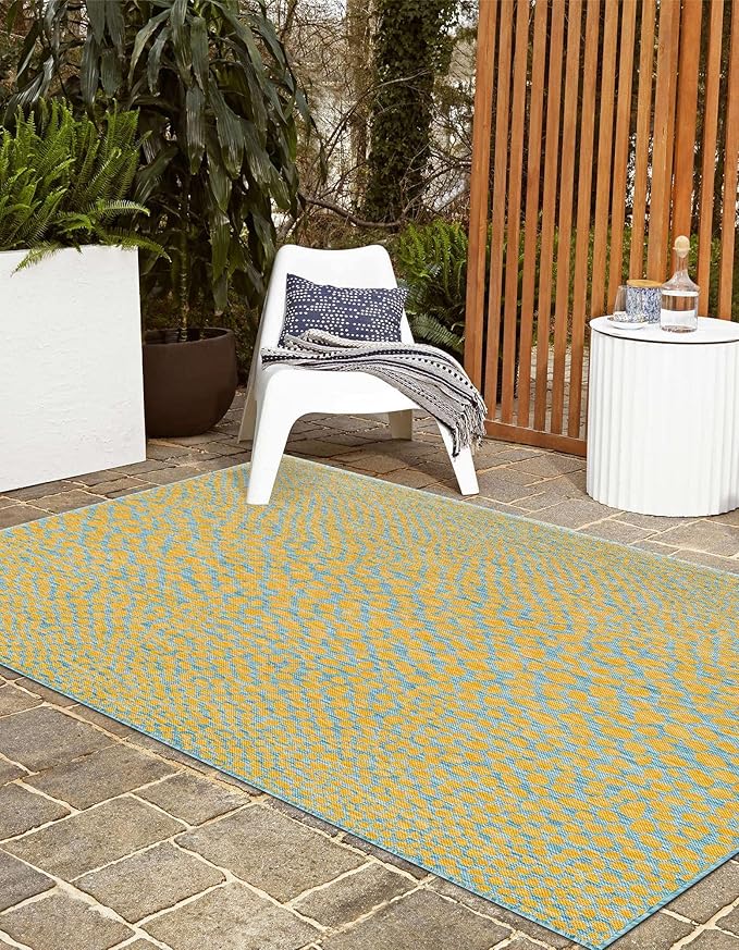 Unique Loom Jill Zarin Jill Zarin Outdoor Collection Area Rug - Cape Town (2' 2" x 3' 1" Rectangle, Yellow and Aqua/Light Blue)
