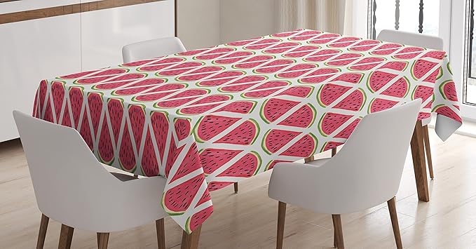 Ambesonne Watermelon Tablecloth, Watermelons Retro Style Slice Fresh Tropical Fruit in Watercolors, Rectangular Table Cover for Dining Room Kitchen Decor, 60" X 90", White Green