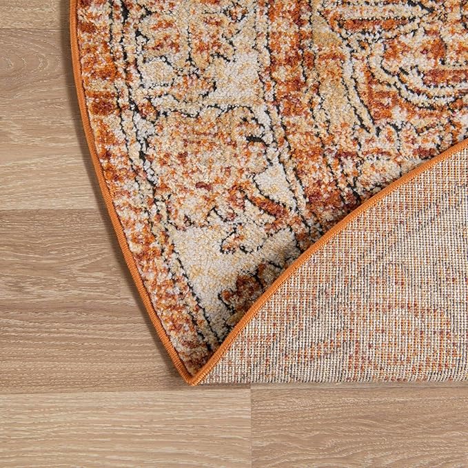 Unique Loom Isabella Collection Area Rug - Adjani (3' 3" Round, Rust Red/ Black)