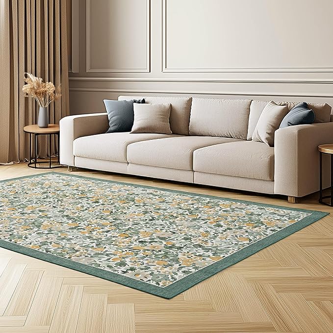 Laura Ashley Green Lovestone Floral Machine Washable & Slip Resistant 5' x 7' Area Rug