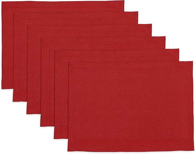 Solino Home Linen Red Placemats Set of 6-100% Pure Linen Placemats 14 x 19 Inch for Valentines, Holiday, Winter, New Year - Fete