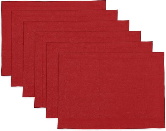 Solino Home Linen Red Placemats Set of 6-100% Pure Linen Placemats 14 x 19 Inch for Valentines, Holiday, Winter, New Year - Fete